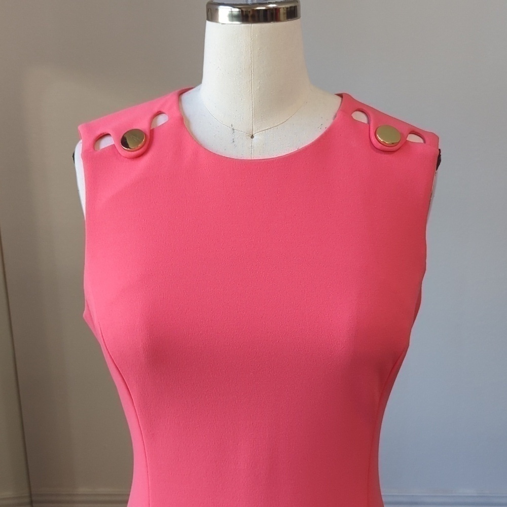 Calvin Klein Button Shoulder A Line Dress Coral 6 preppy business casual party - Picture 3 of 8
